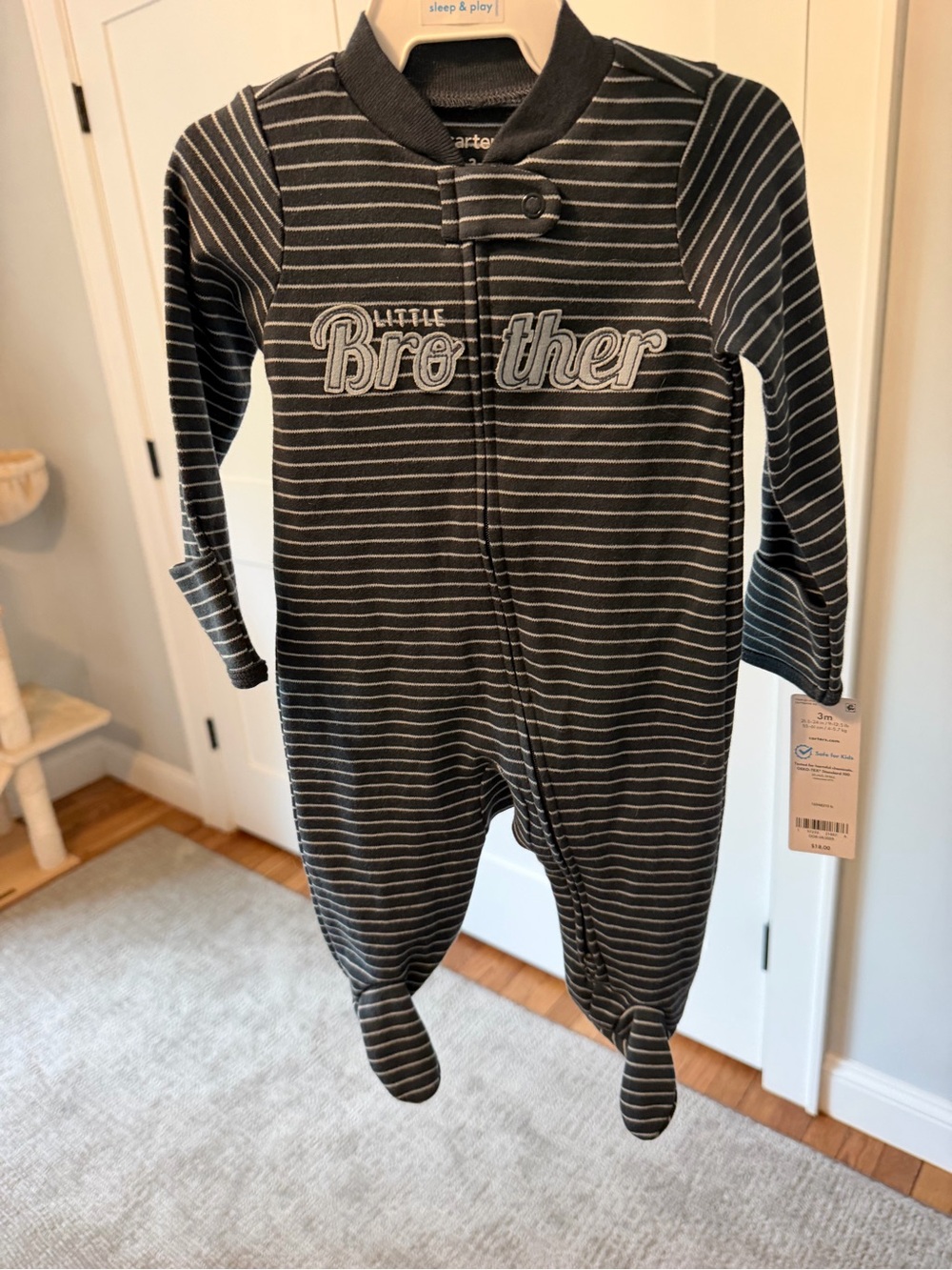 Carter's Gray Striped "Little Brother" Footed One-Piece